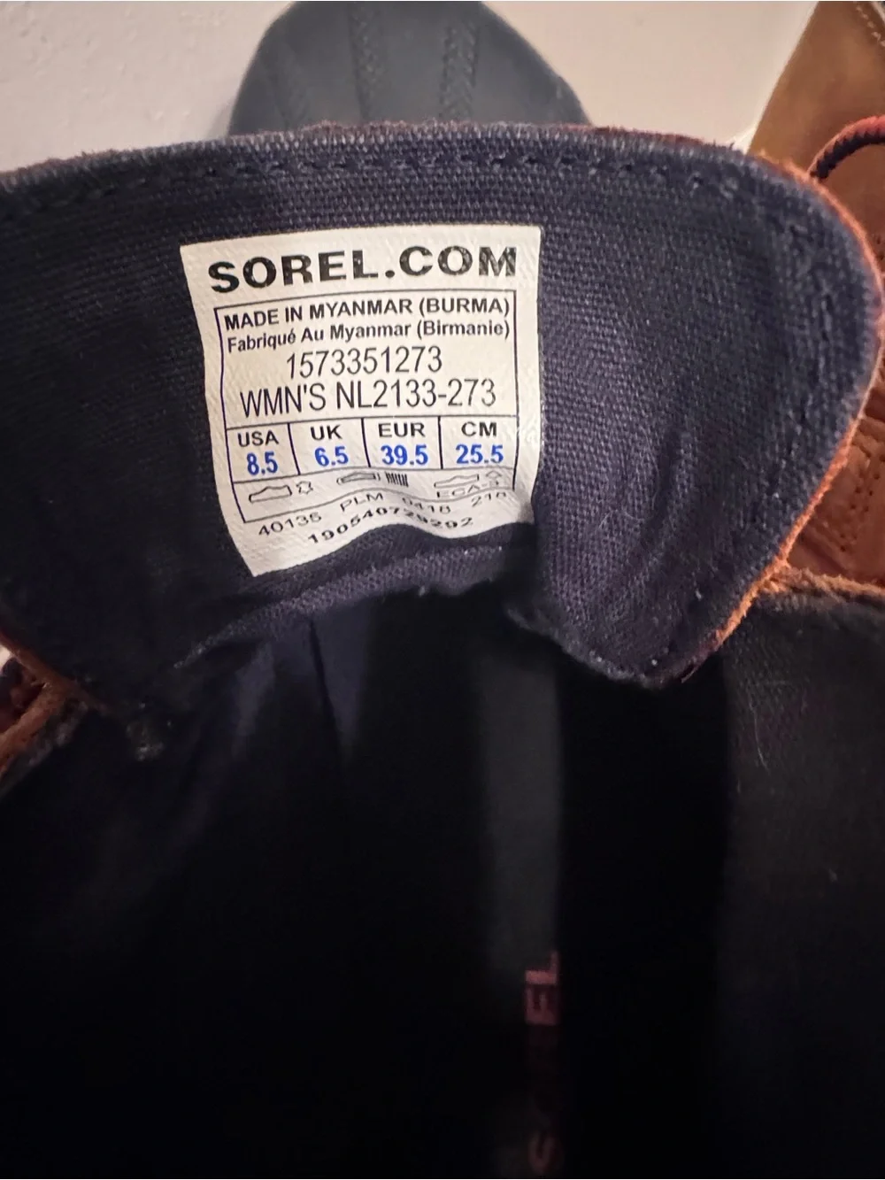 Waterproof Sorel Brown and Navy Lace-Up Rain Duck Boots with Orange Trim